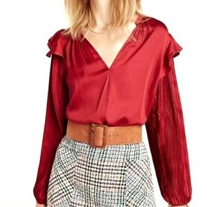 Anthropologie DOLAN Elegant Red V-Neck Blouse Sz m